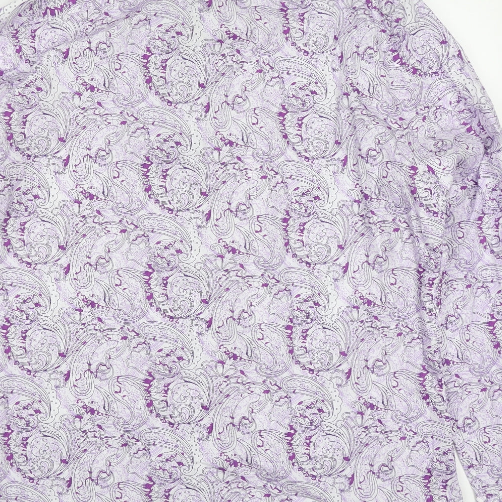 Jeff Banks Mens Purple Paisley Cotton  Button-Up Size 17 Collared Button