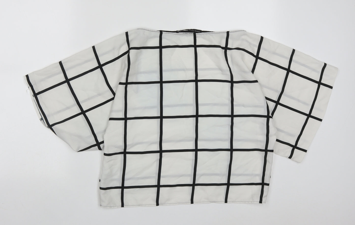 Zara Womens White Check Polyester Basic Blouse Size XS Round Neck
