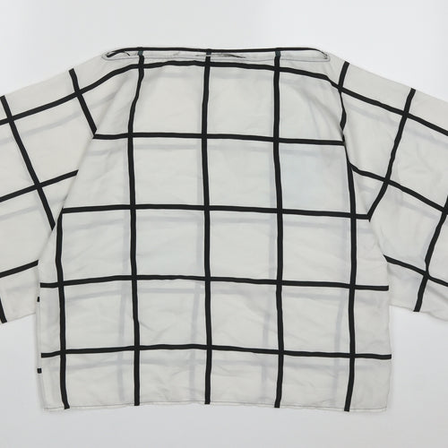 Zara Womens White Check Polyester Basic Blouse Size XS Round Neck