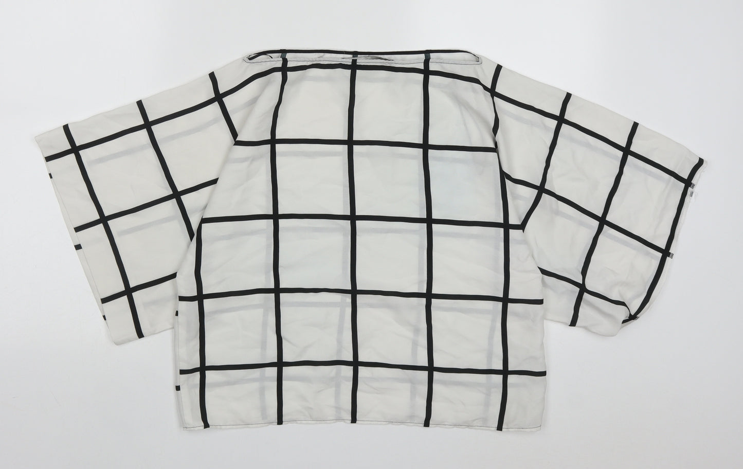 Zara Womens White Check Polyester Basic Blouse Size XS Round Neck