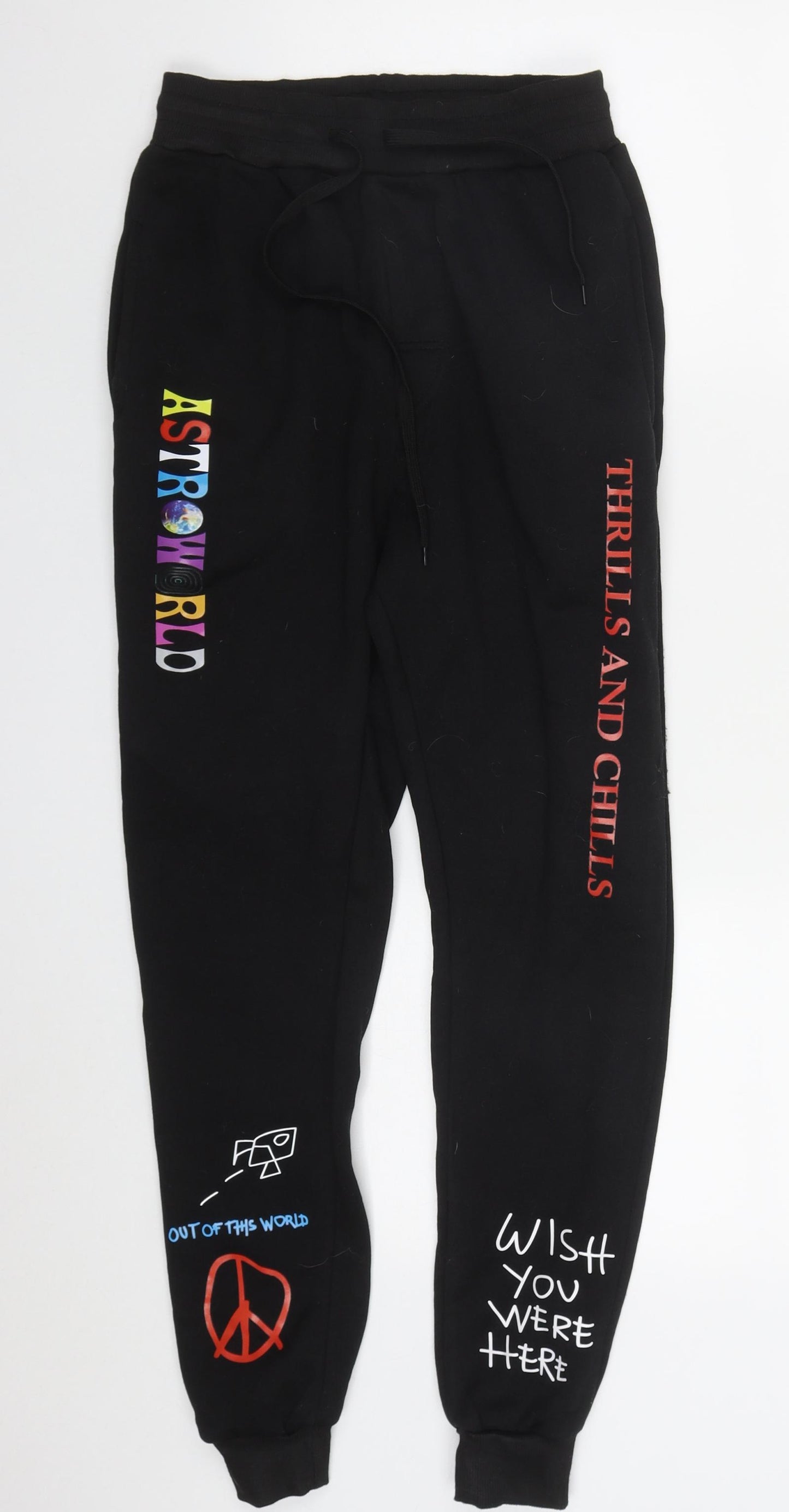 Preworn Mens Black  Cotton Sweatpants Trousers Size S L26 in Regular Drawstring - Astroworld