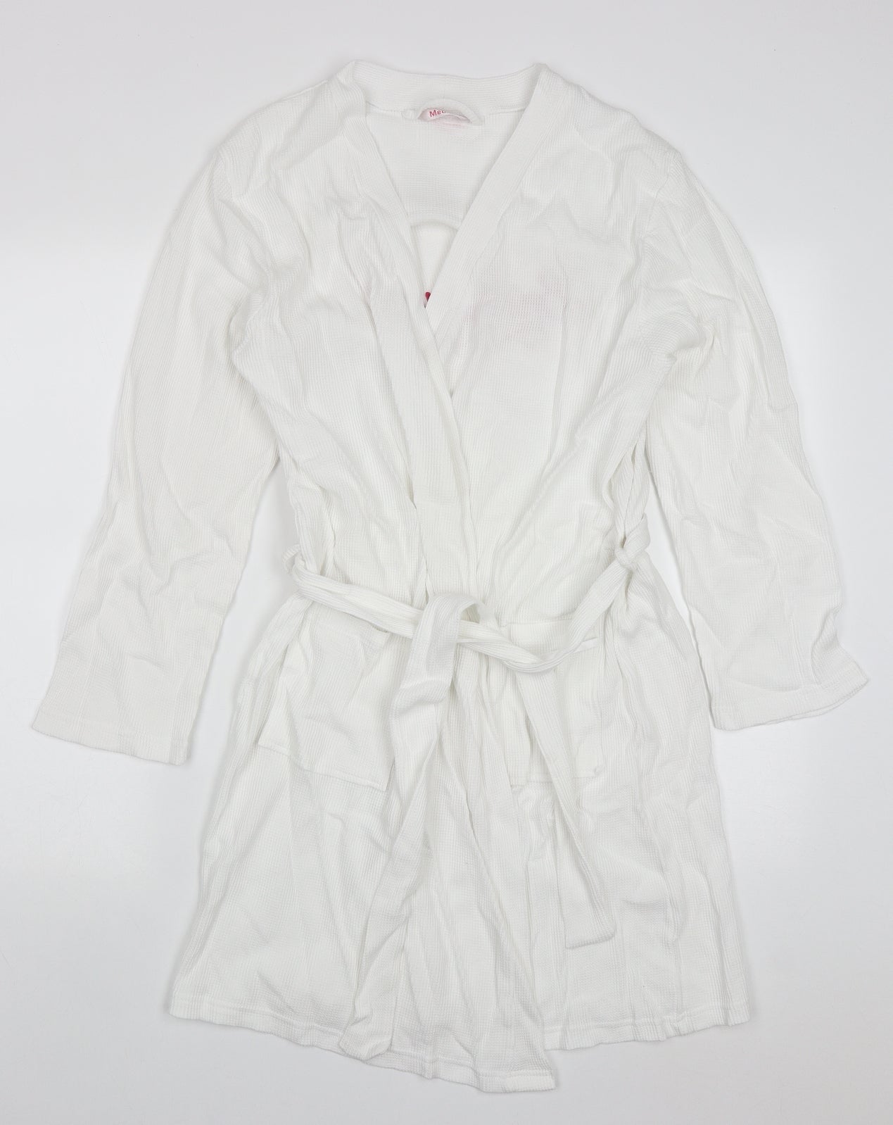 Preworn Womens White Solid Cotton Kimono Robe Size M  Tie - Bridesmaid