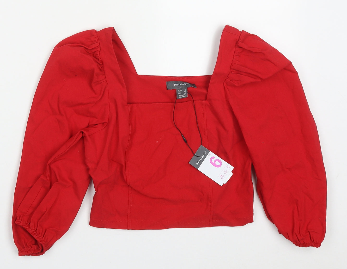 Primark Womens Red  Viscose Cropped T-Shirt Size 6 Square Neck