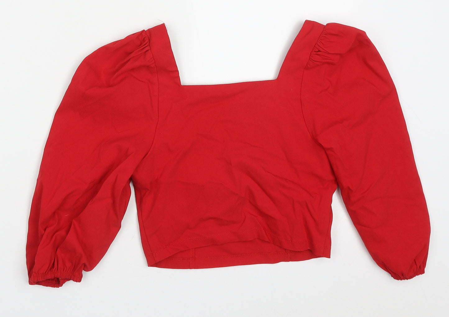 Primark Womens Red  Viscose Cropped T-Shirt Size 6 Square Neck
