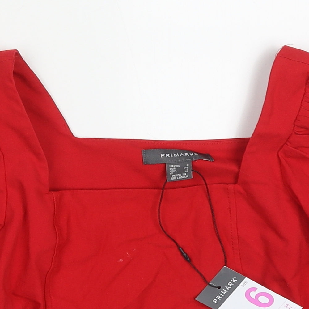 Primark Womens Red  Viscose Cropped T-Shirt Size 6 Square Neck