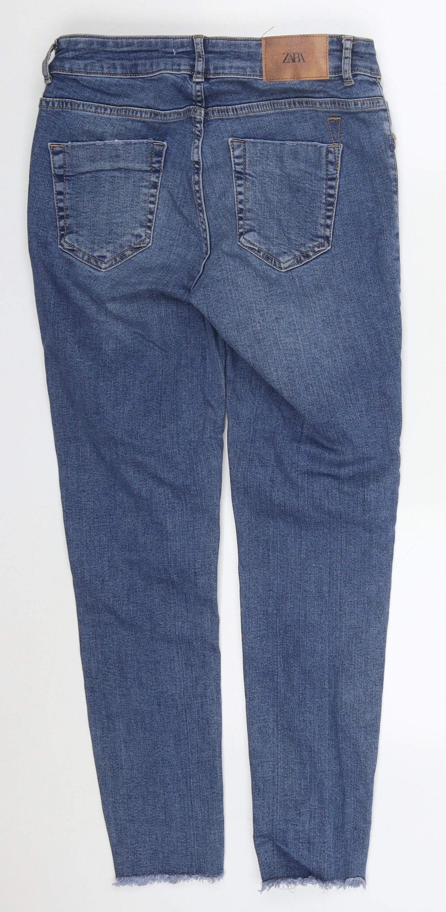 Zara Womens Blue  Cotton Skinny Jeans Size 10 L26 in Regular Button