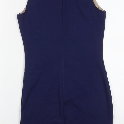 Lipsy Womens Blue  Polyester Pencil Dress  Size 10  Round Neck Zip - Beige