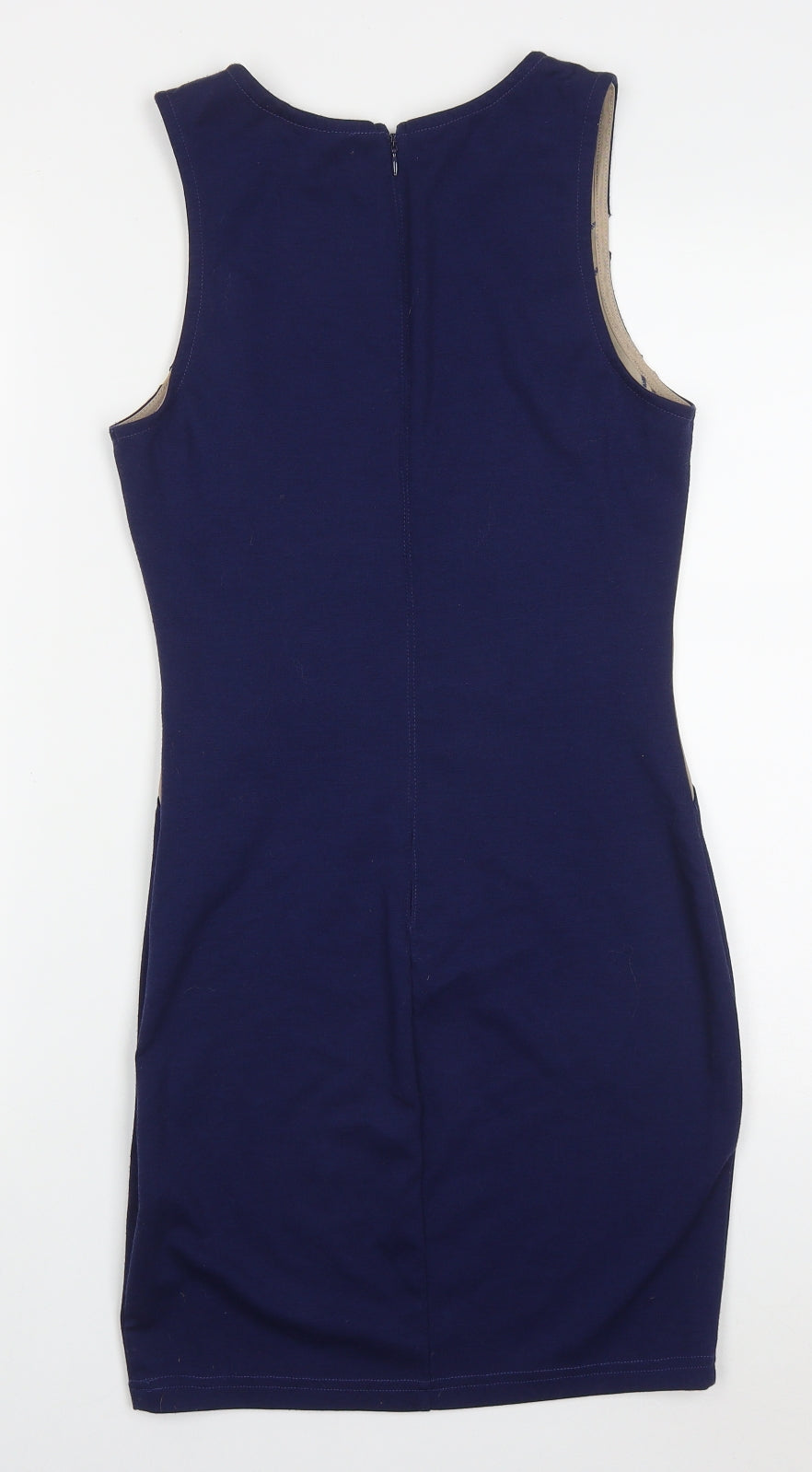 Lipsy Womens Blue  Polyester Pencil Dress  Size 10  Round Neck Zip - Beige