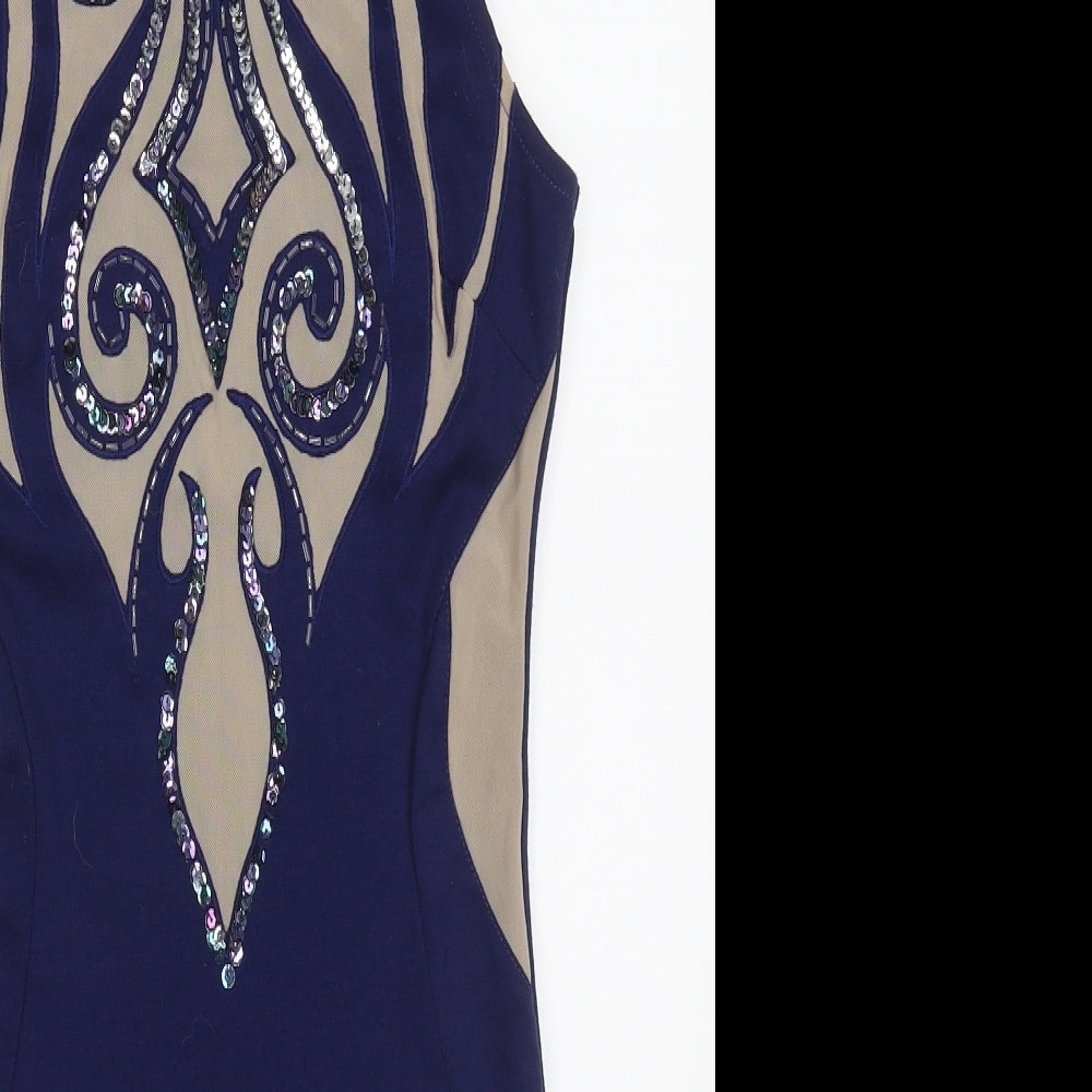 Lipsy Womens Blue  Polyester Pencil Dress  Size 10  Round Neck Zip - Beige