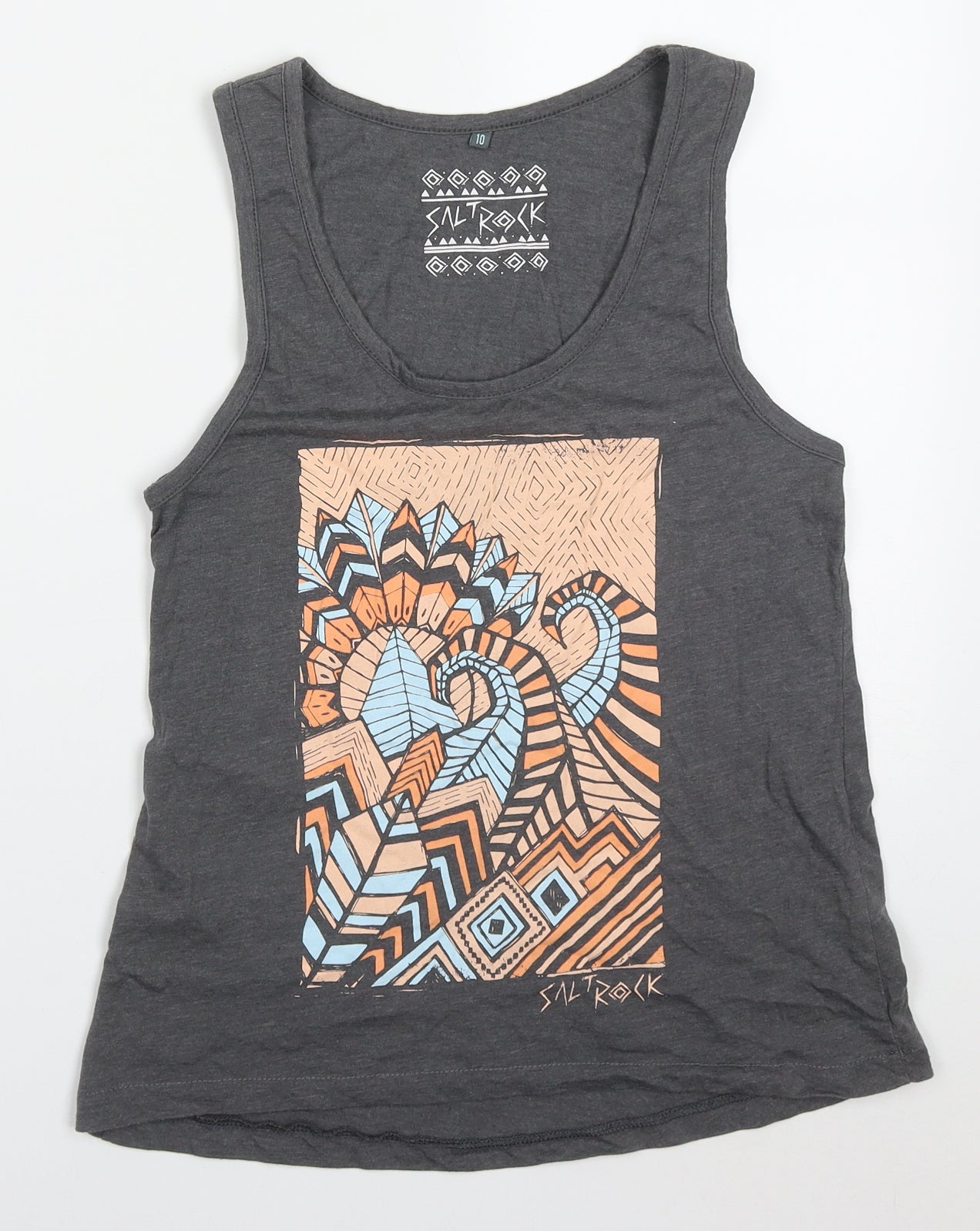 Saltrock Womens Grey  Cotton Basic Tank Size 10 Round Neck - Abstract