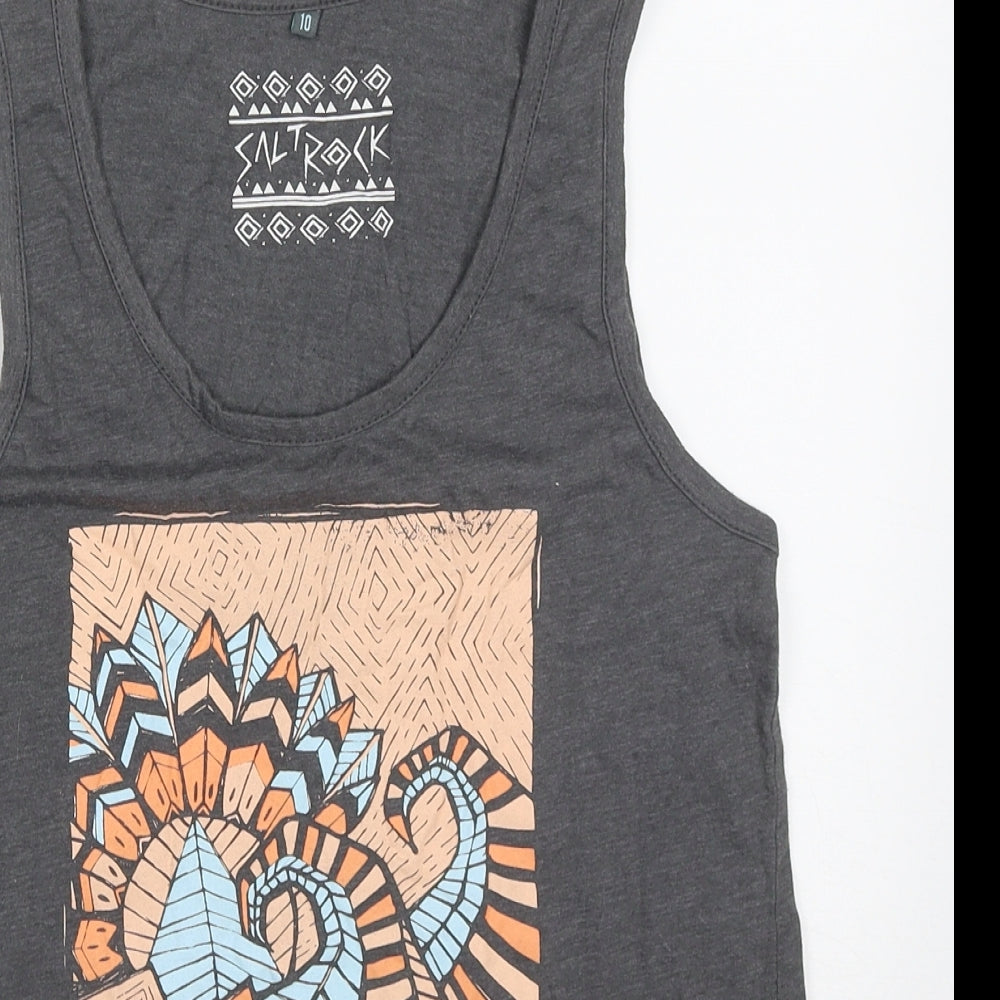 Saltrock Womens Grey  Cotton Basic Tank Size 10 Round Neck - Abstract