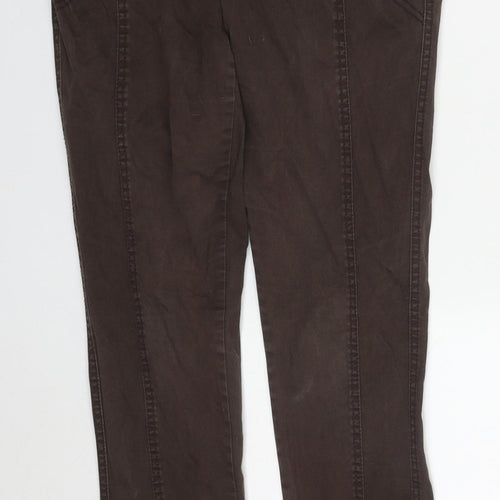 Debenhams Womens Brown  Cotton Trousers  Size 10 L29 in Regular Hook & Eye