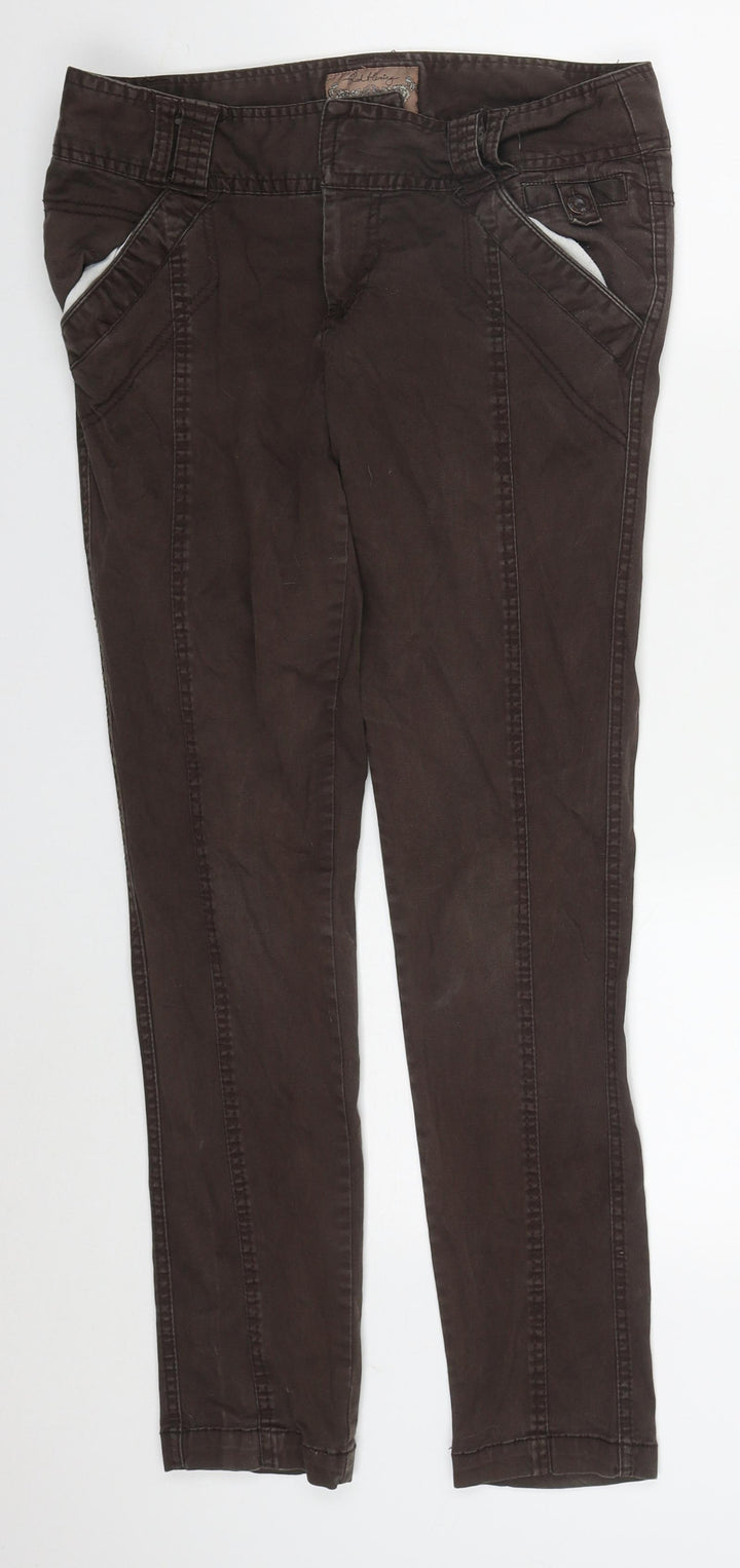Debenhams Womens Brown Cotton Trousers Size 10 L29 in Regular Hook & Eye