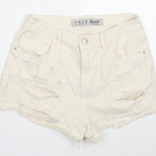 Denim Co Womens Beige  Cotton Hot Pants Shorts Size 10  Regular Button - Distressed Look