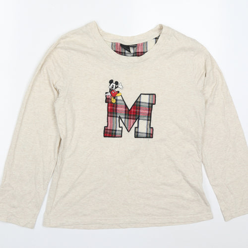 Primark Womens Beige Solid Polyester Top Pyjama Top Size 10   - Mickey Mouse