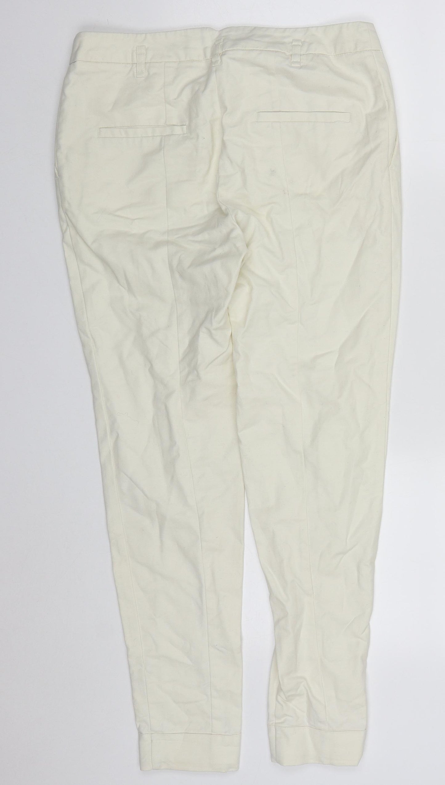 H&M Womens White  Cotton Trousers  Size 8 L28 in Regular Hook & Eye