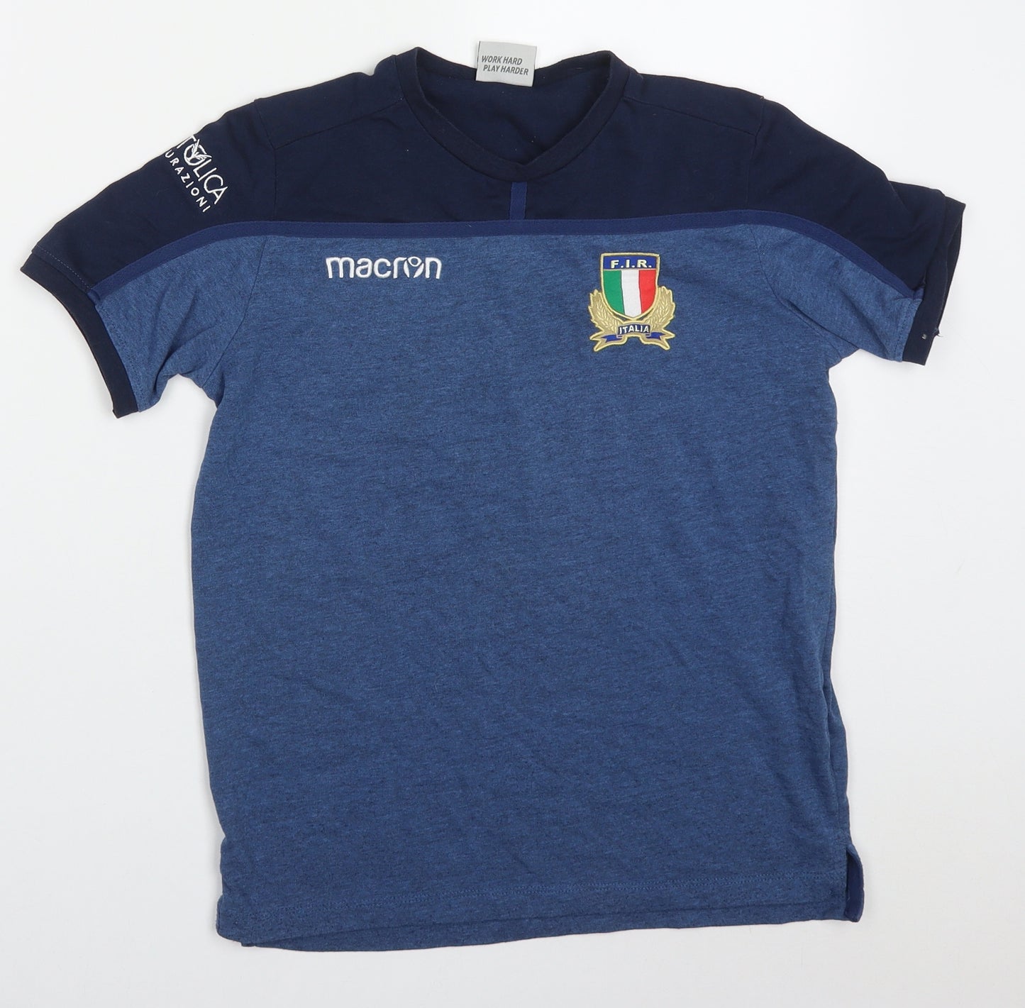 Macron Boys Blue  Cotton Basic T-Shirt Size 11-12 Years Crew Neck Pullover - FIR Italia