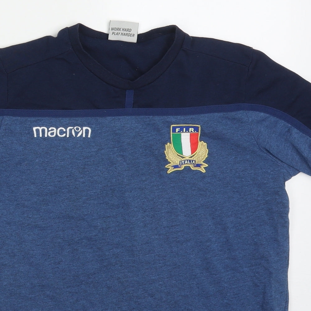 Macron Boys Blue  Cotton Basic T-Shirt Size 11-12 Years Crew Neck Pullover - FIR Italia