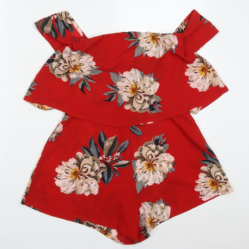 Missguided Womens Red Floral Polyester Playsuit One-Piece Size 8 L3 in Zip