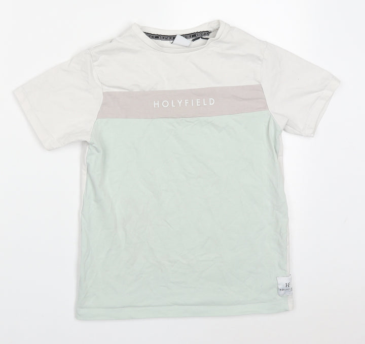 Holyfield Boys Green Colourblock Cotton Basic T-Shirt Size 10-11 Years Crew Neck Pullover
