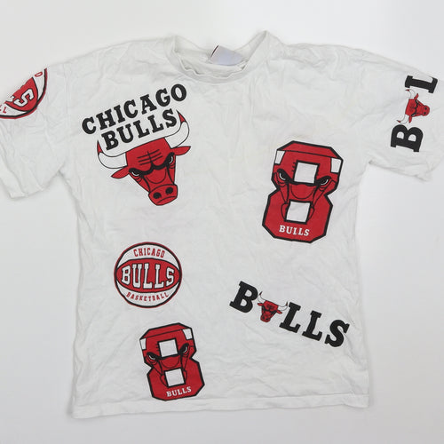 Primark Boys White  Cotton Basic T-Shirt Size 10-11 Years Crew Neck Pullover - NBA Bulls
