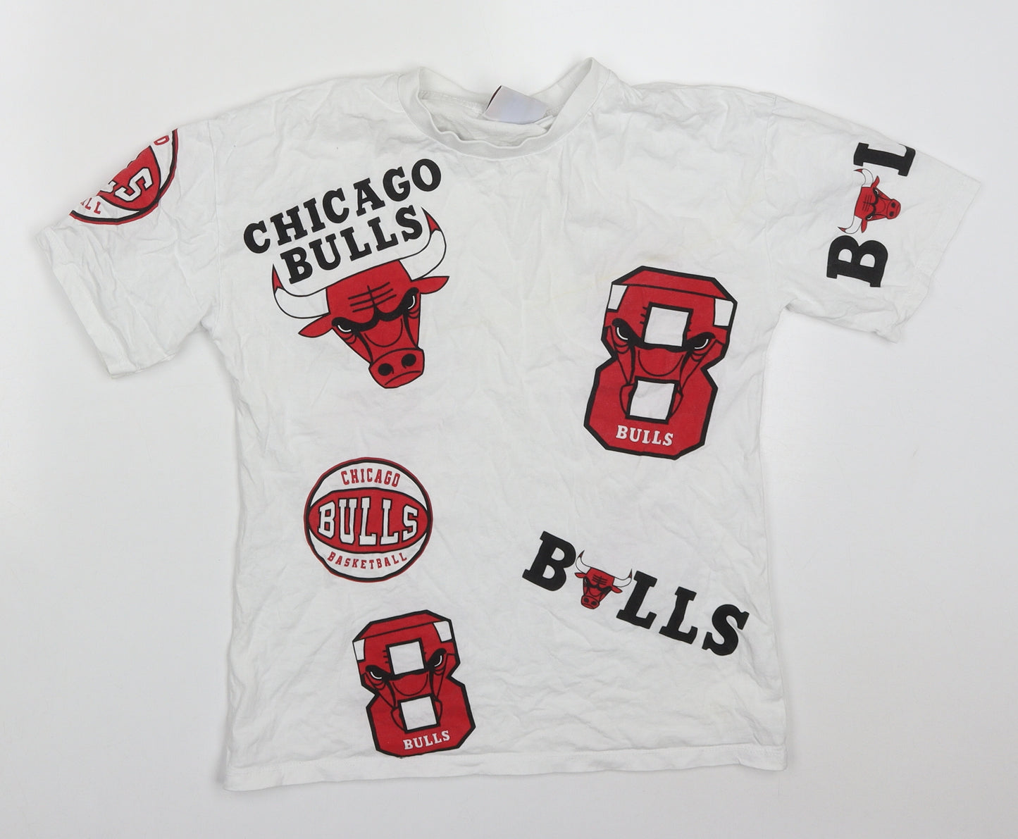 Primark Boys White  Cotton Basic T-Shirt Size 10-11 Years Crew Neck Pullover - NBA Bulls