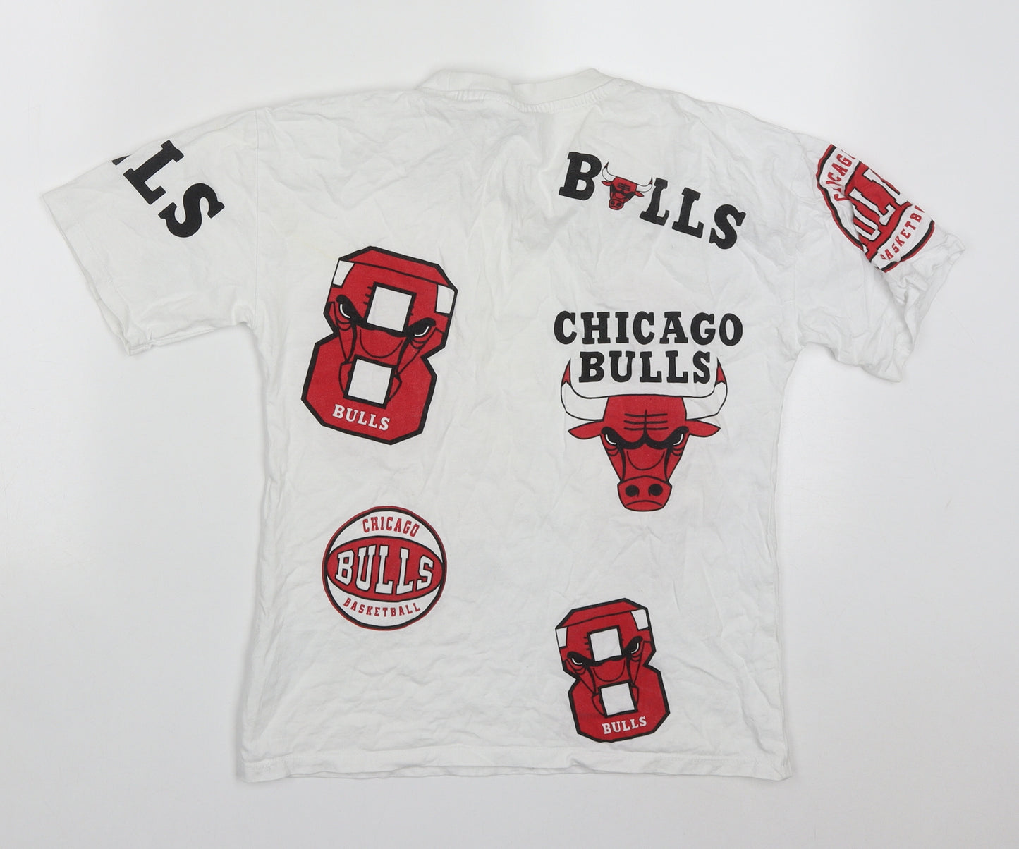 Primark Boys White  Cotton Basic T-Shirt Size 10-11 Years Crew Neck Pullover - NBA Bulls