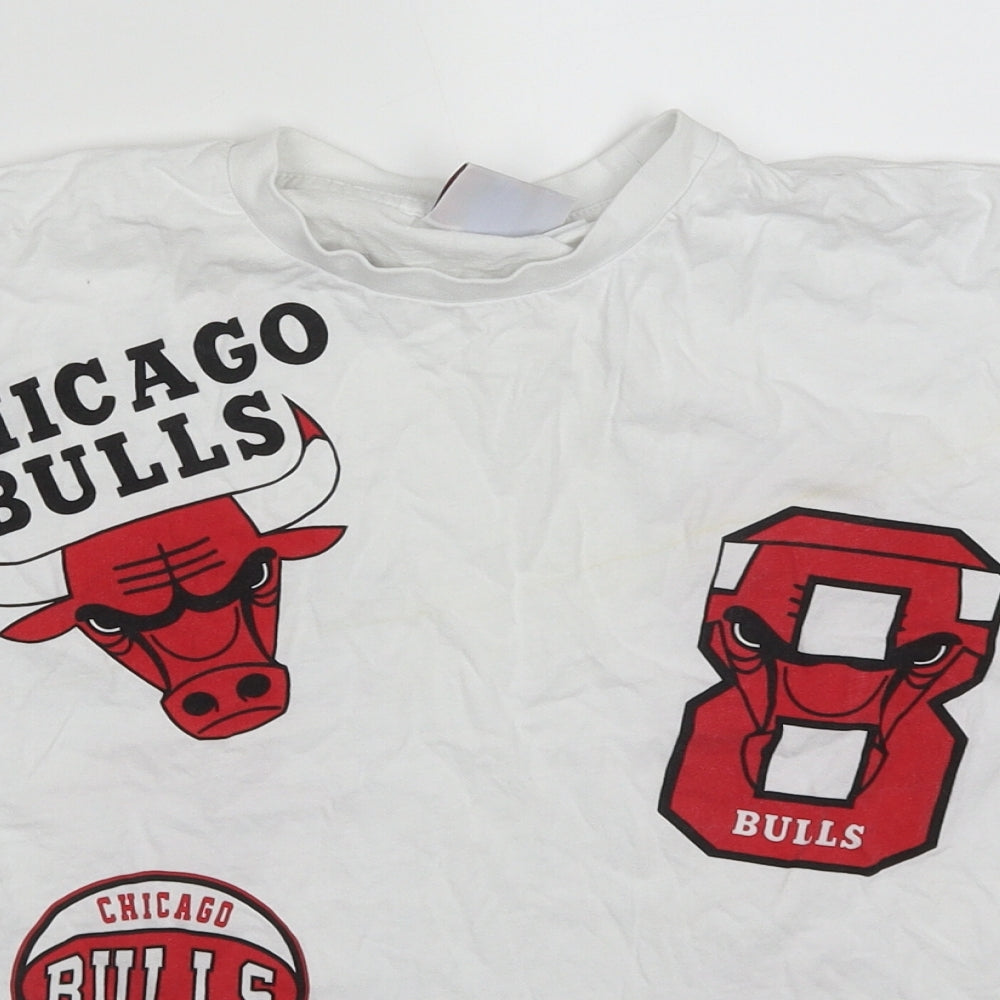 Primark Boys White  Cotton Basic T-Shirt Size 10-11 Years Crew Neck Pullover - NBA Bulls