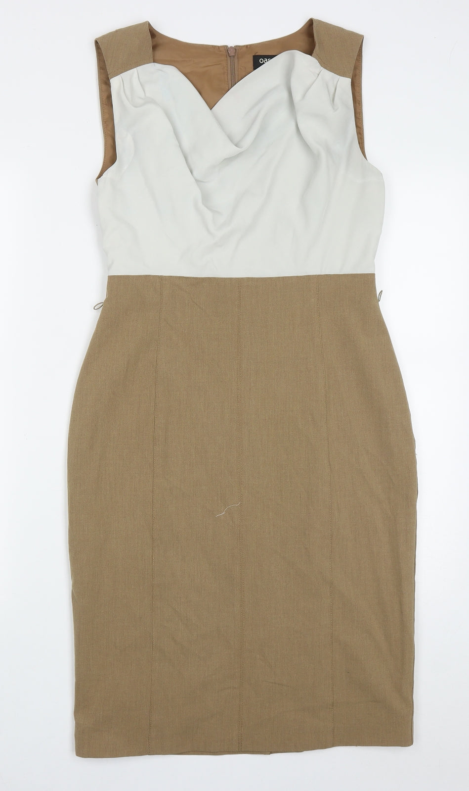 Oasis Womens Beige Colourblock Polyester Pencil Dress  Size 10  Cowl Neck Zip