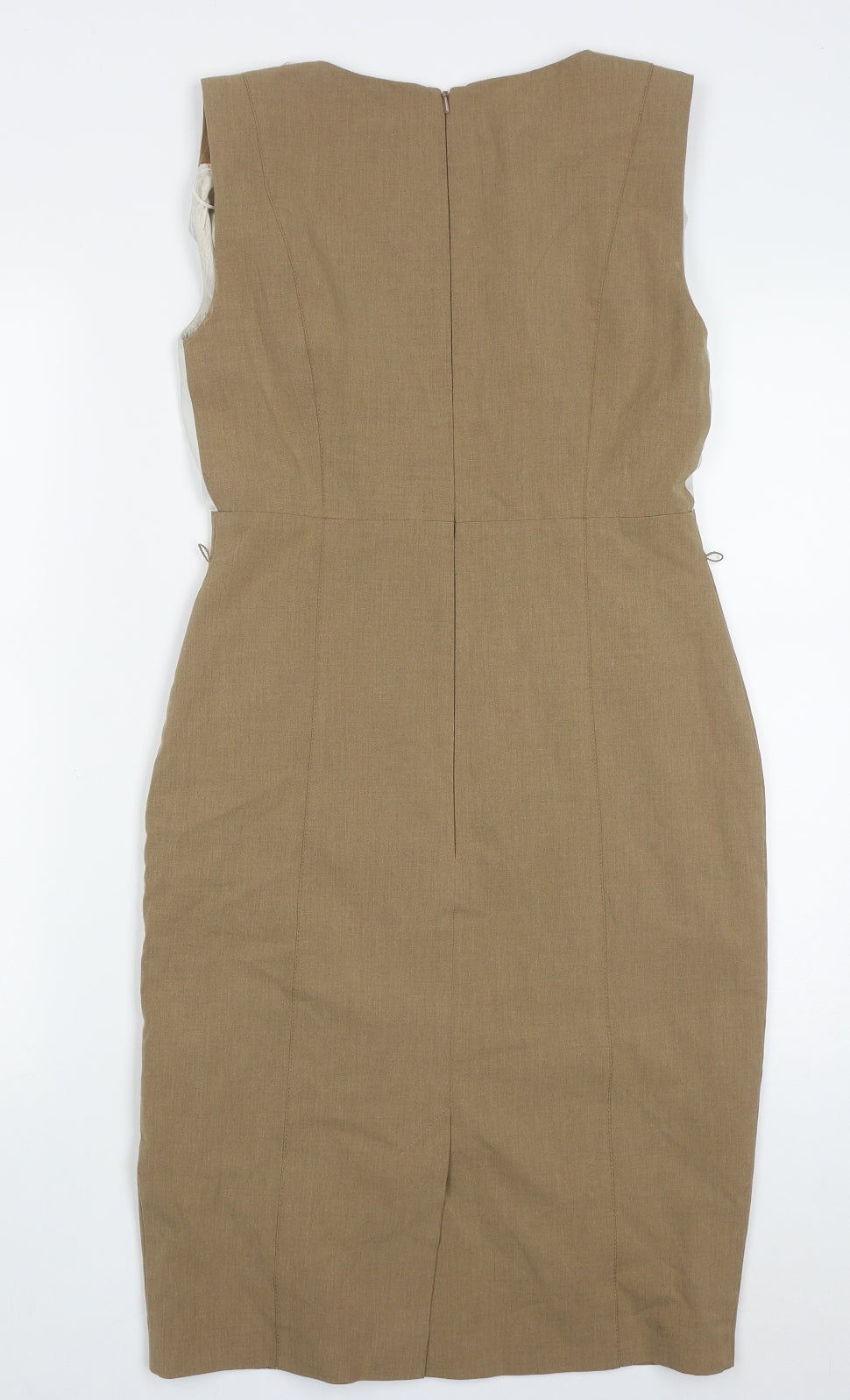Oasis Womens Beige Colourblock Polyester Pencil Dress  Size 10  Cowl Neck Zip