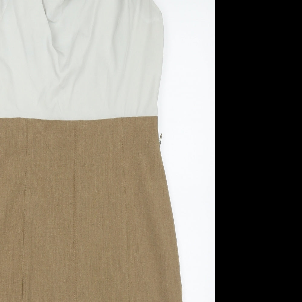 Oasis Womens Beige Colourblock Polyester Pencil Dress  Size 10  Cowl Neck Zip