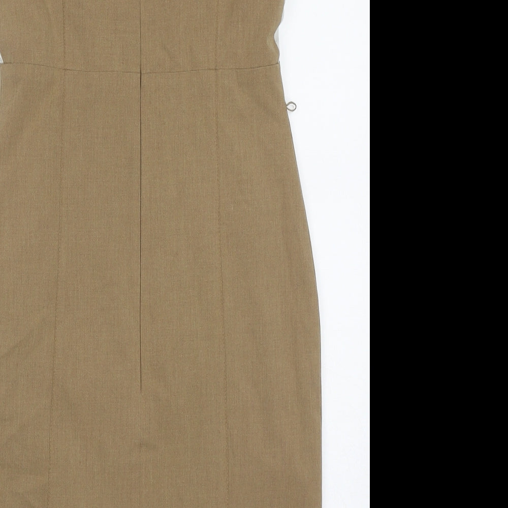 Oasis Womens Beige Colourblock Polyester Pencil Dress  Size 10  Cowl Neck Zip