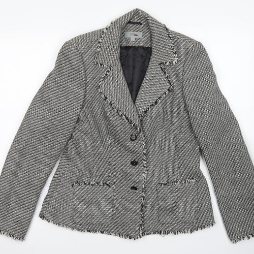 Marks & Spencer Womens Grey Herringbone Wool Jacket Blazer Size 14