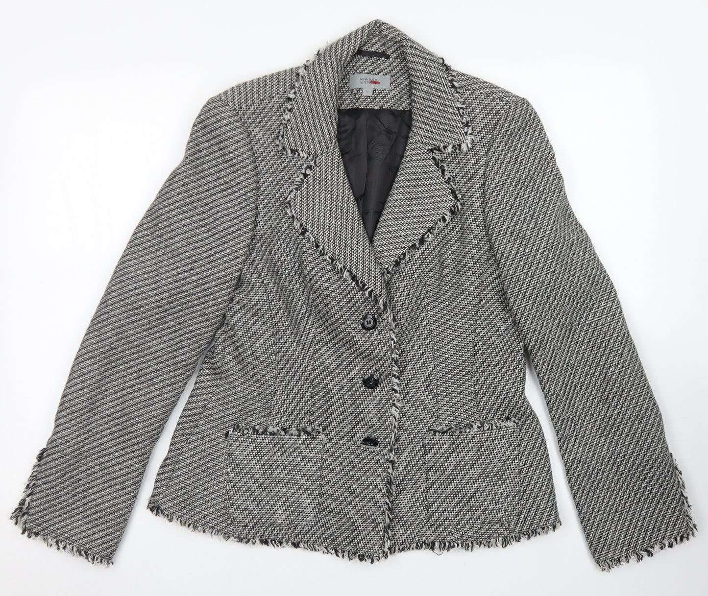 Marks & Spencer Womens Grey Herringbone Wool Jacket Blazer Size 14
