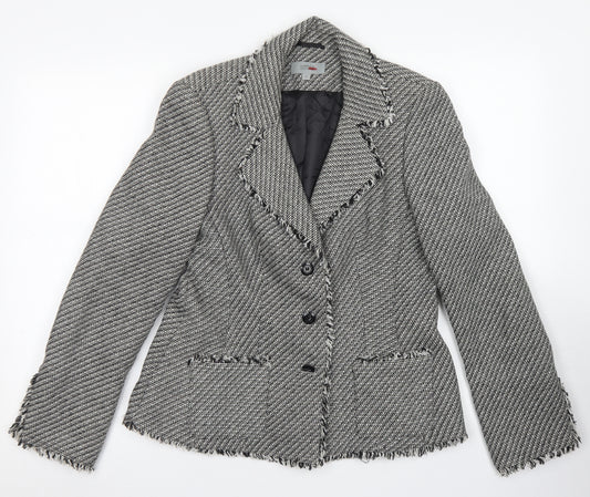 Front view of Marks & Spencer women’s grey herringbone wool jacket blazer, size UK 14