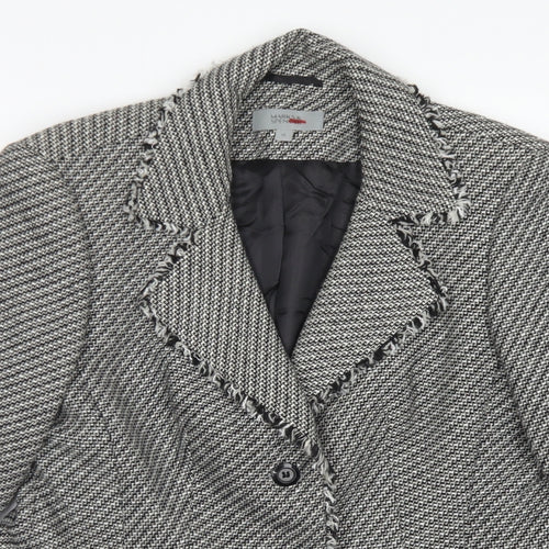 Marks & Spencer Womens Grey Herringbone Wool Jacket Blazer Size 14