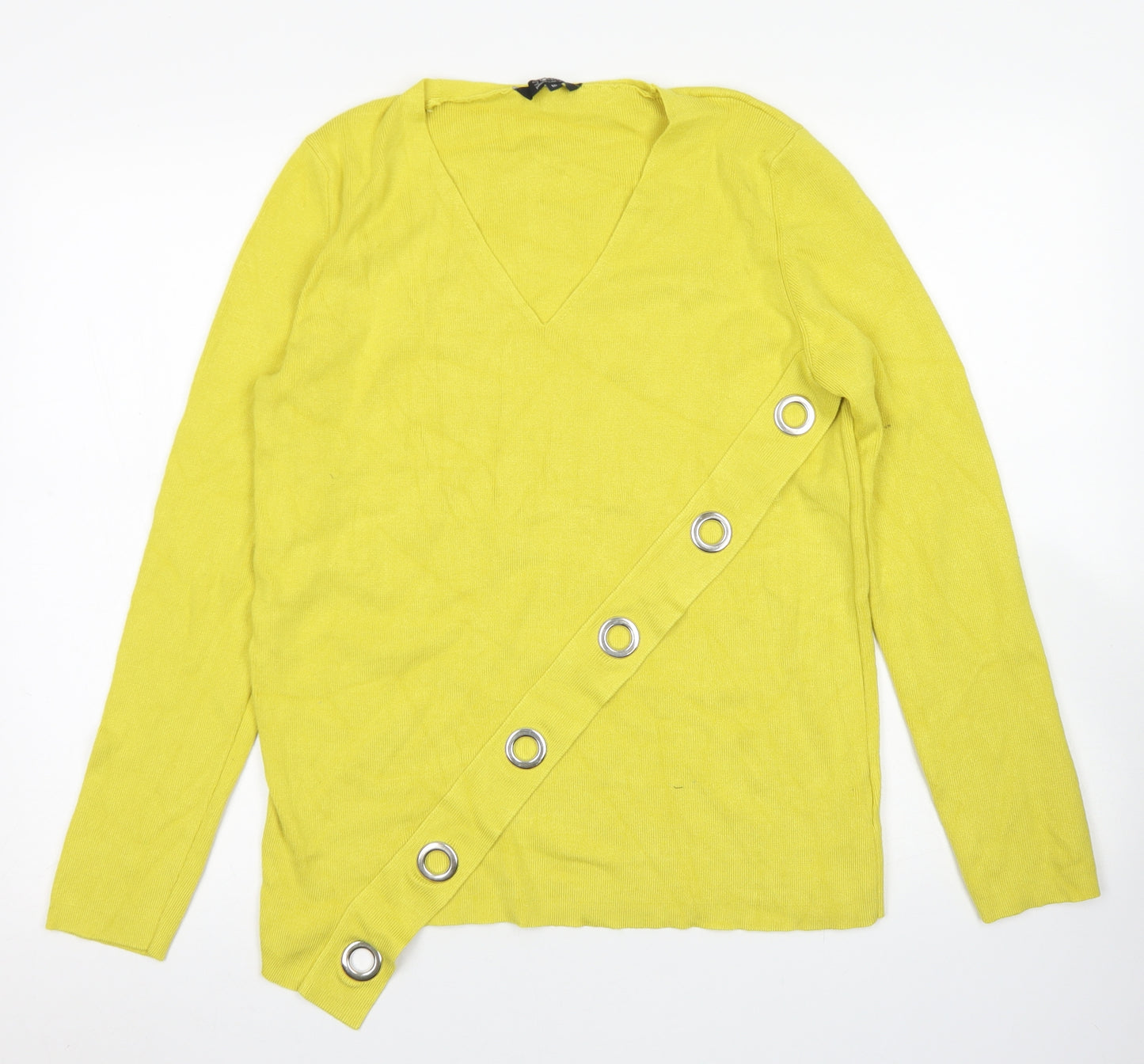 Star by Julien MacDonald Womens Yellow V-Neck  Viscose Pullover Jumper Size 16