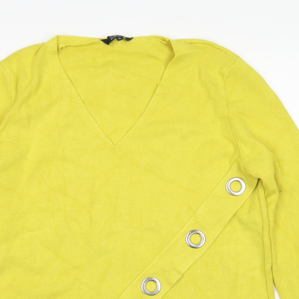 Star by Julien MacDonald Womens Yellow V-Neck  Viscose Pullover Jumper Size 16