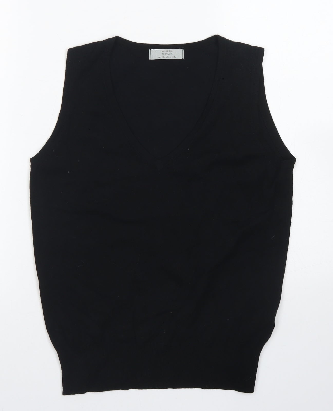Marks & Spencer Womens Black V-Neck  Viscose Vest Jumper Size 10
