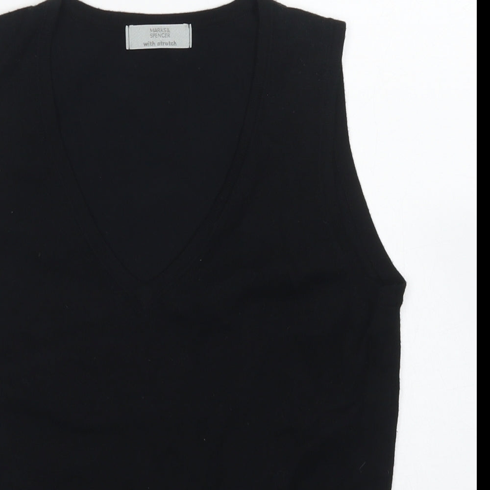 Marks & Spencer Womens Black V-Neck  Viscose Vest Jumper Size 10