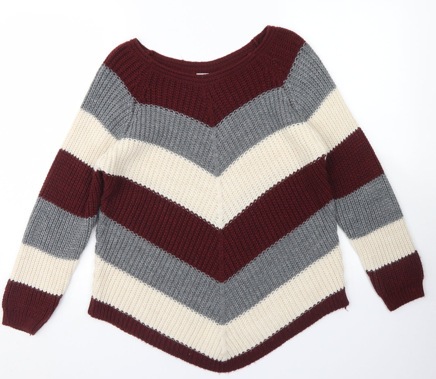 Blue Vanilla Womens Purple V-Neck Striped Acrylic Pullover Jumper Size S