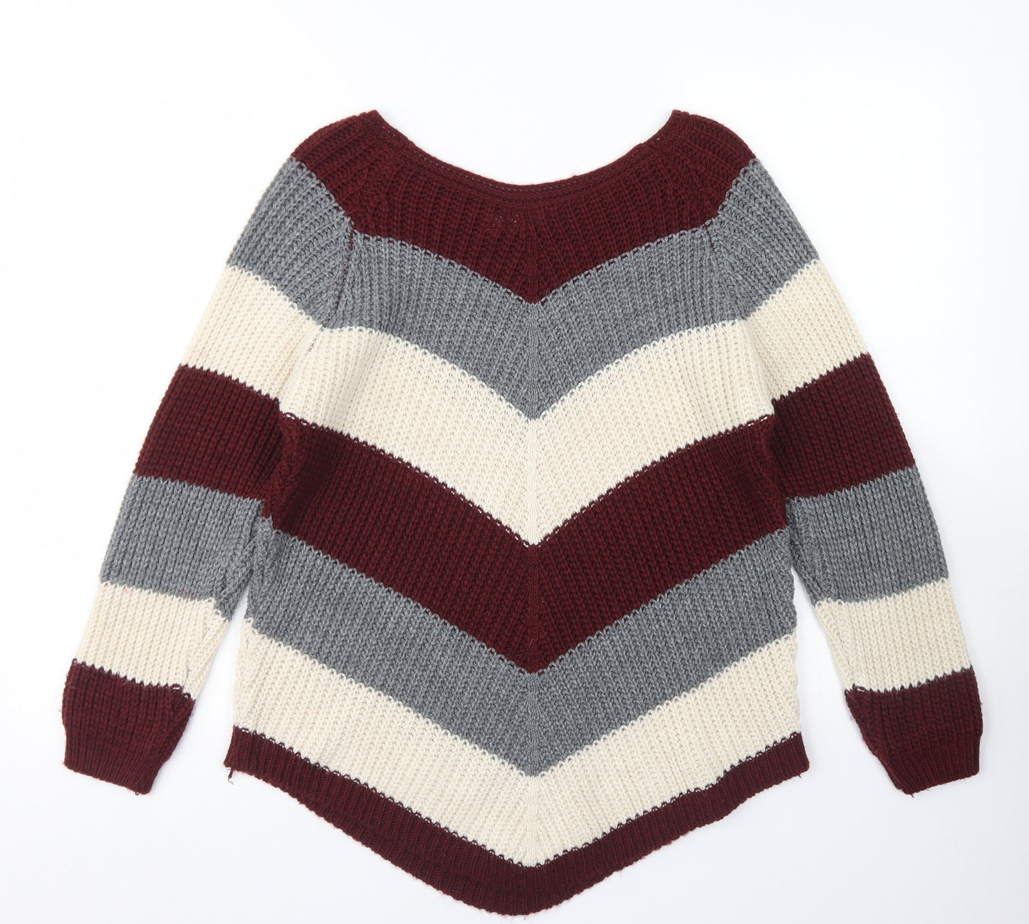 Blue Vanilla Womens Purple V-Neck Striped Acrylic Pullover Jumper Size S