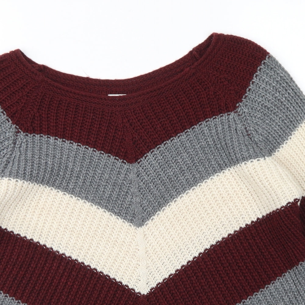 Blue Vanilla Womens Purple V-Neck Striped Acrylic Pullover Jumper Size S