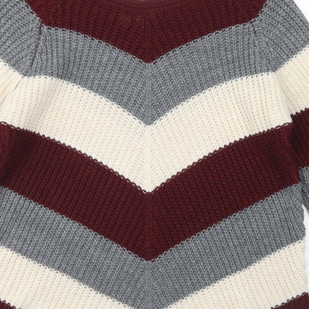 Blue Vanilla Womens Purple V-Neck Striped Acrylic Pullover Jumper Size S