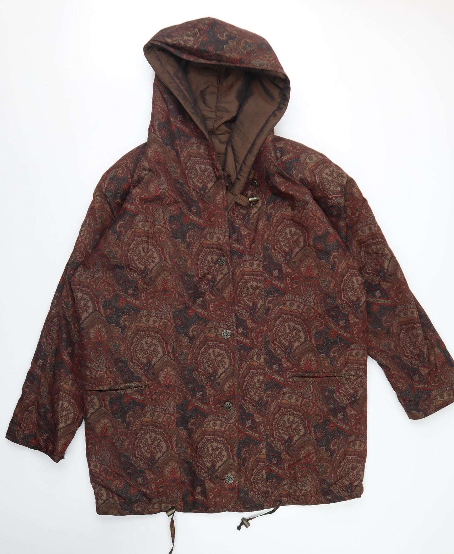 St Michael Womens Brown Paisley  Rain Coat Jacket Size 12  Button