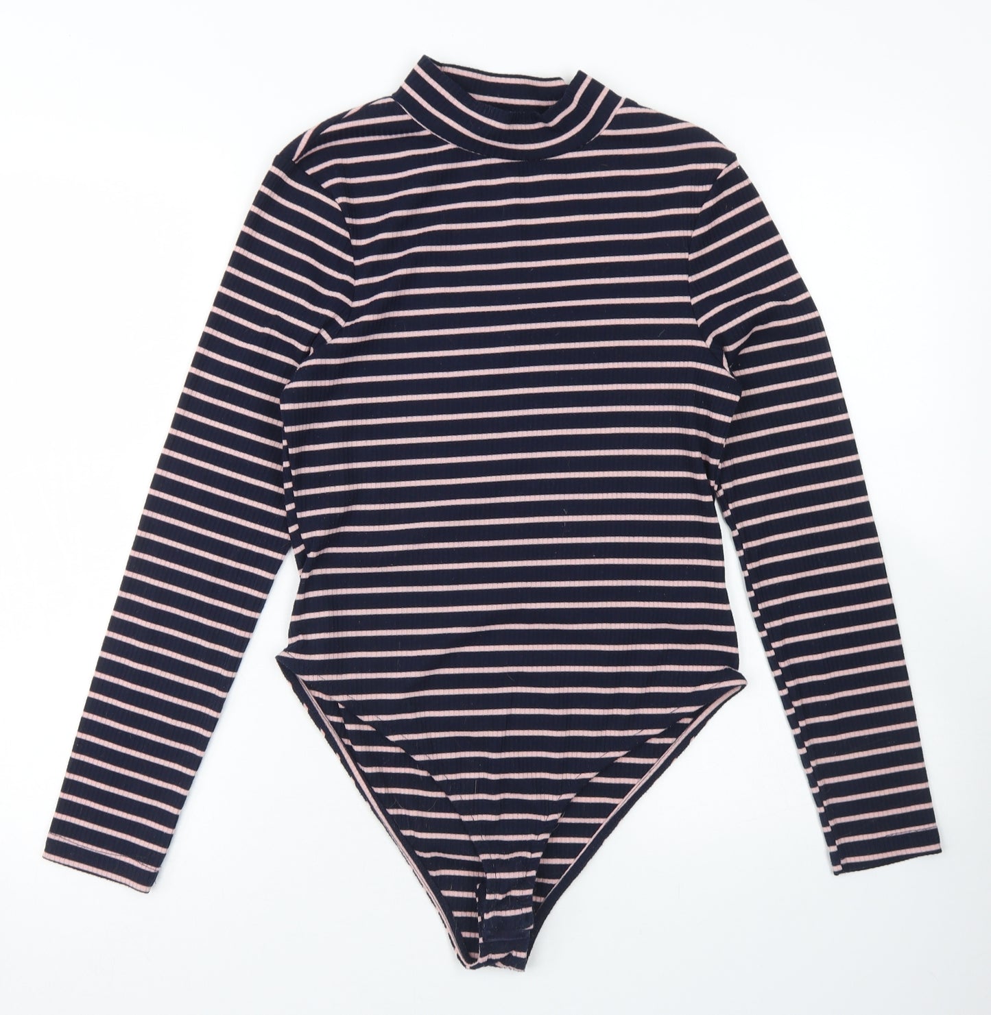 Brave Soul Womens Blue Striped Polyester Bodysuit One-Piece Size S  Hook & Eye