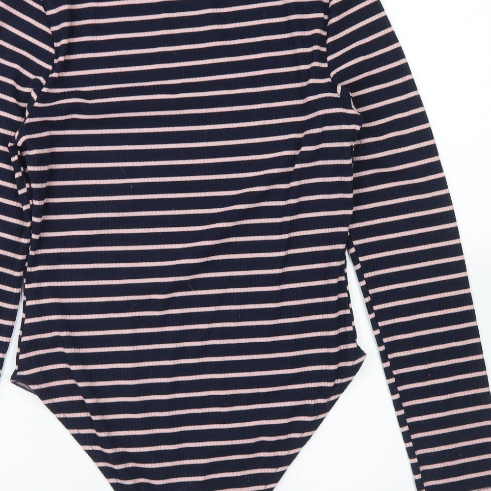 Brave Soul Womens Blue Striped Polyester Bodysuit One-Piece Size S  Hook & Eye