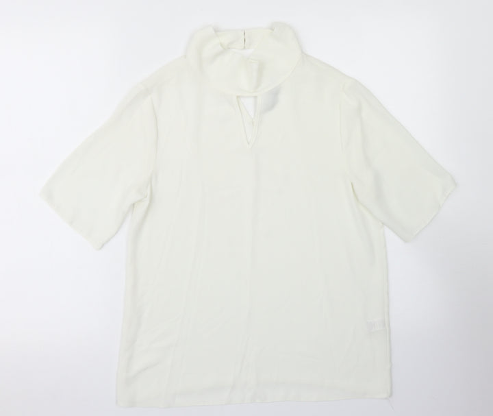 TU Womens White Polyester Basic Blouse Size 8 Mock Neck