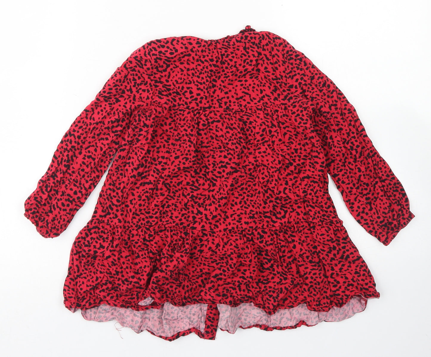 Dunnes Stored Girls Red Animal Print Viscose Basic Blouse Size 3-4 Years Round Neck Button