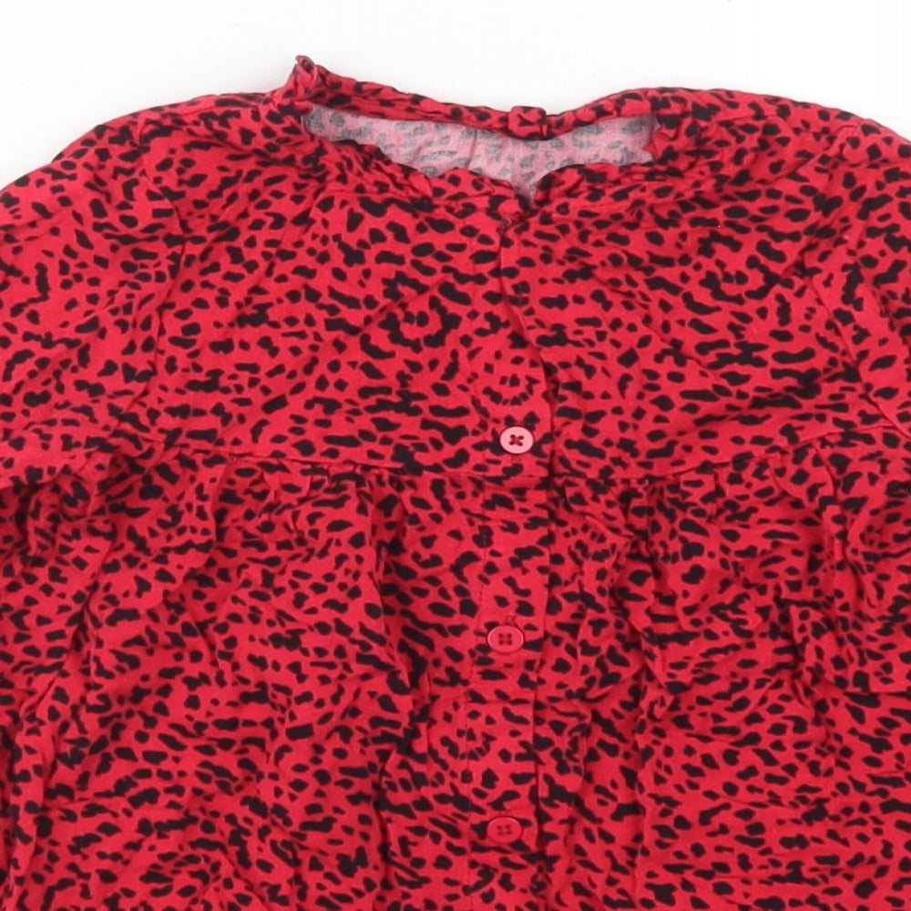 Dunnes Stored Girls Red Animal Print Viscose Basic Blouse Size 3-4 Years Round Neck Button